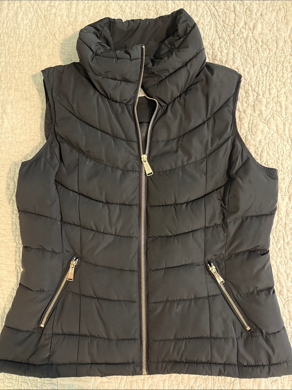 Calvin Klein Black Quilted Puffer Vest with Funnel Collar, Sz L
